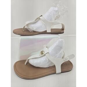 Guess Logo Medallion Flat Sandals White Size 9